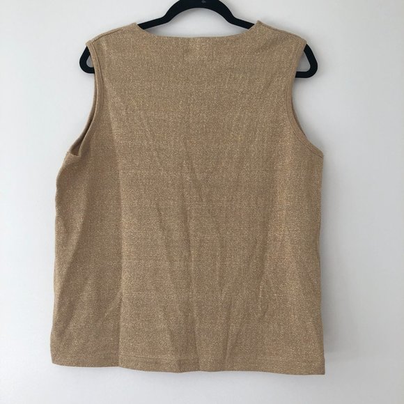 Bob Mackie Metallic Sleeveless Blouse in Gold/Tan | Medium - Picture 6 of 9